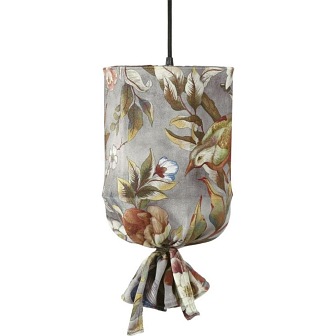 Lampa wisząca abażurowa Round len szara ptaki